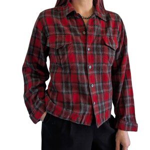 L.L. Bean Red Flannel Button-Up Shirt 100% Wool | S